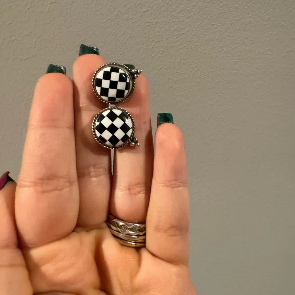 Checked onyx Sterling Silver Earrings - Picture 1 of 2